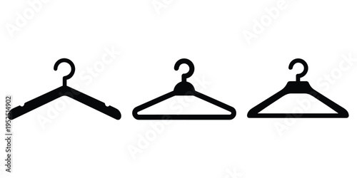 Three black silhouette icons of different types of clothing hangers on a white background clothes hanger