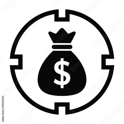 Money bag icon with dollar sign symbolizing wealth and finance encircled by a protective shield for security