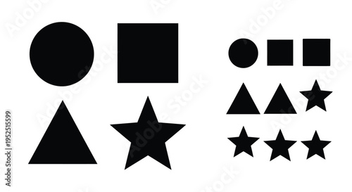 Black geometric shapes arranged in a minimalist composition