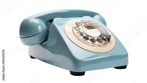 Obraz na płótnie Isolated vintage blue rotary telephone, classic analog communication device on s