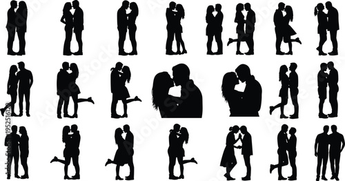 romantic couples silhouettes set kissing hugging love poses collection isolated on white background relationship romance illustration for valentine design concept