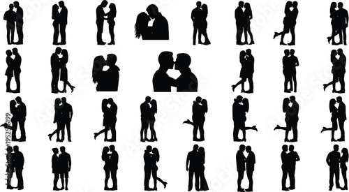 romantic couples silhouettes collection kissing hugging love poses set isolated on white background relationship romance illustration for valentine design concept