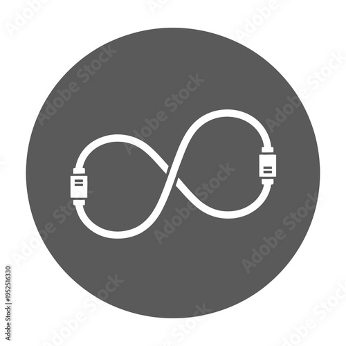 White usb cable forming infinity loop symbol on dark grey circular background minimalist technology concept with sleek design