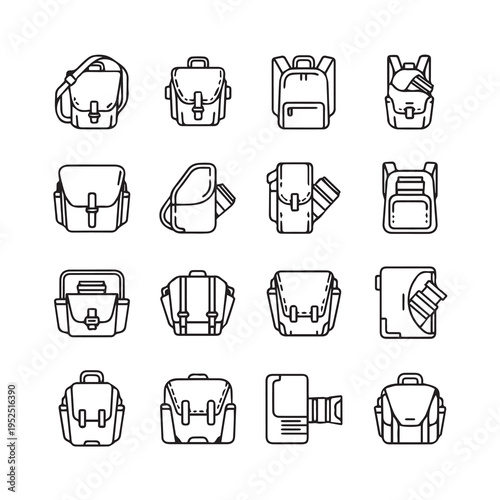 Collection of Backpack and Bag Icons Outline Style Various Designs