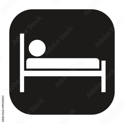 Minimalist flat design icon of a simple bed with a circular headrest symbolizing restful sleep and relaxation in modern interior decor