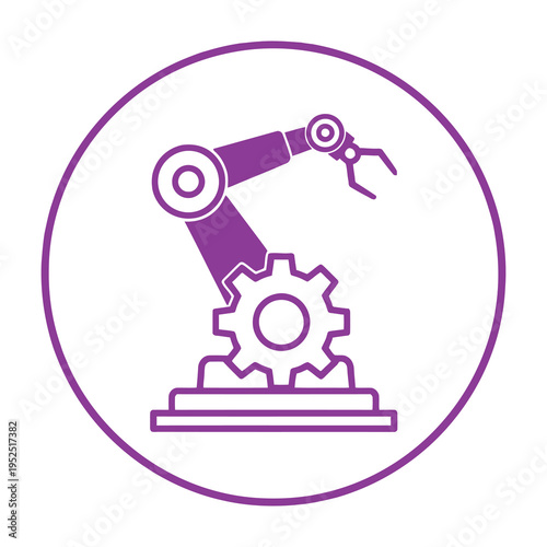 Modern industrial robotic arm with precision gears and mechanical components executing automated assembly tasks on a sturdy base platform