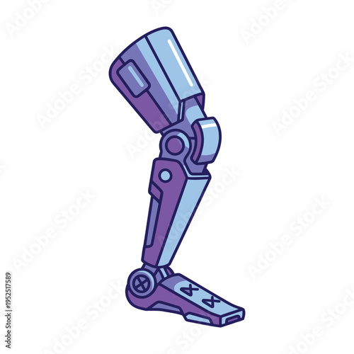 Futuristic robotic leg showcasing advanced technology with sleek metallic design and intricate joints in purple tones