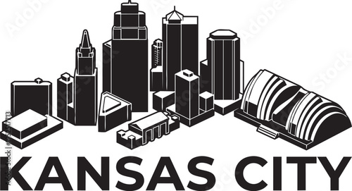 Kansas city isometric building collection with modern skyscrapers and iconic architecture in professional flat vector style