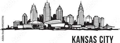Quadro su tela Kansas city skyline artistic line drawing showing kauffman center and downtown s