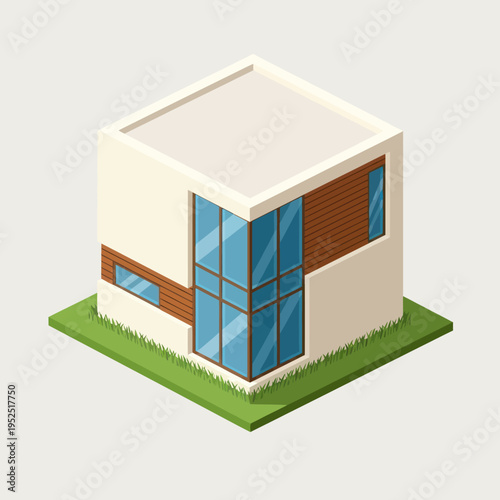 Modern Minimalist House with Blue Windows.