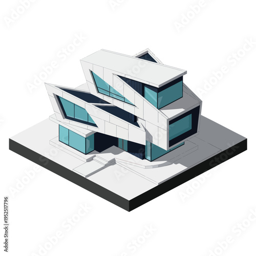 Modern 3D Architecture Model with Blue Windows.