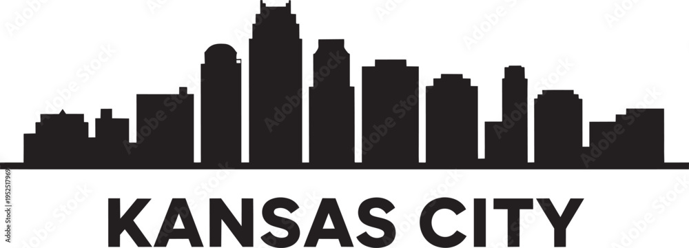 Obraz premium Kansas city skyline silhouette black flat vector icon for missouri urban landscape and architectural tourism design concepts