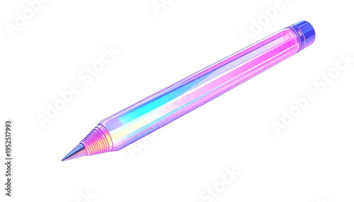Holographic pencil isolated on black background; digital art illustration design