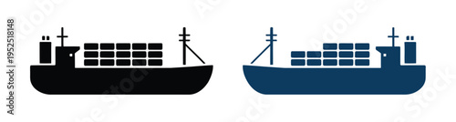 Container ship silhouettes set in black and blue colors representing global shipping logistics and maritime transport