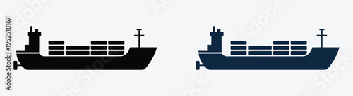 Two container ships in black and blue striking silhouette isolated on background for shipping and transport concept