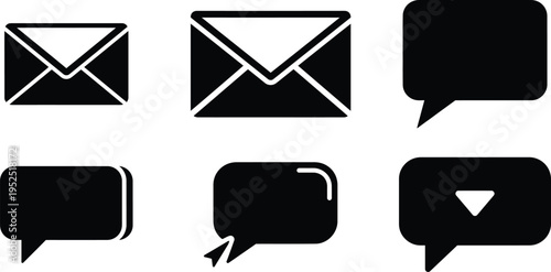 Email and speech bubble message icons set for digital communication and online chat