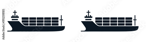 Two container ships in black and blue striking silhouette isolated on background for shipping and transport concept
