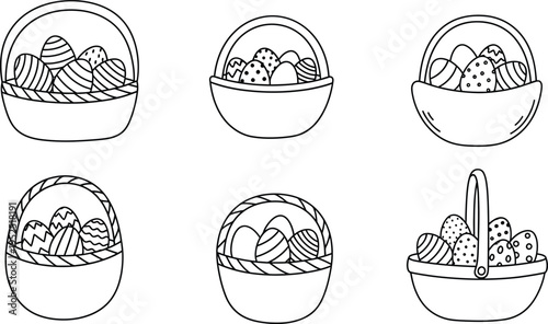 Six variations of easter baskets filled with candies and treats