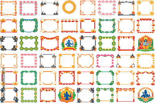 Ram Navami Decorative Frame Set Featuring Traditional Symbols and Cultural Designs