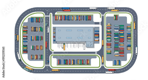 Top View Warehouse Logistics Center with Trucks and Containers