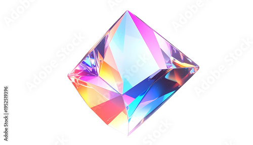 Iridescent crystal diamond on black background showcases multifaceted prism effects