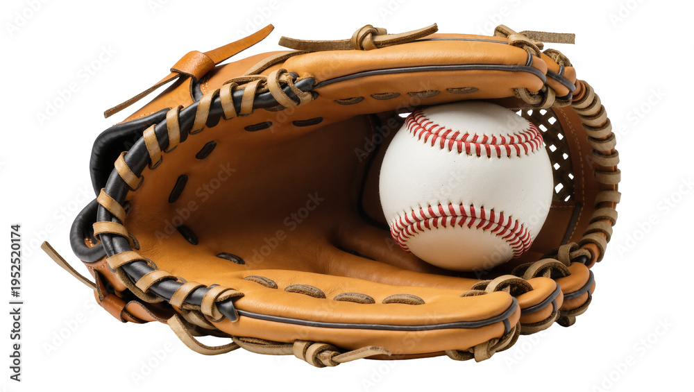 Fototapeta premium Isolated baseball glove with a classic white ball for American sport or leisure game
