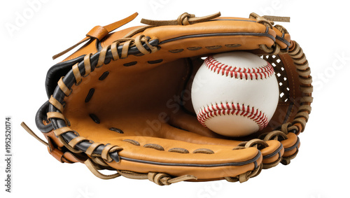 Fotografija Isolated baseball glove with a classic white ball for American sport or leisure