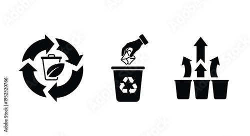 Recycling symbols illustrating waste management and environmental protection silhouette