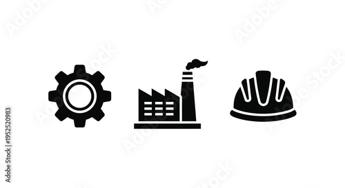 Industrial icons depicting factory gear and helmet silhouette