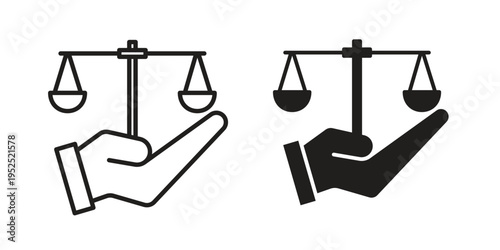 Justice scales in Hand icon. modern vector symbols set