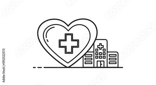 Healthcare symbol with a heart and hospital building silhouette