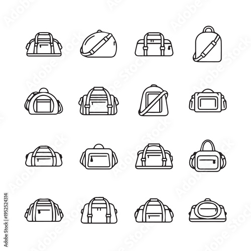 Duffel Bags and Sports Bags Collection Various Styles Line Art Icons