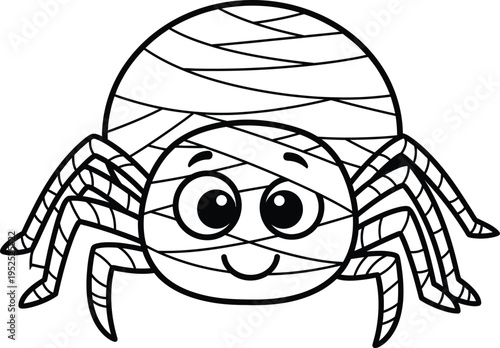 A cute cartoon mummy spider with a smiling face