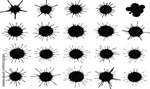 Collection of black ink splatter patterns