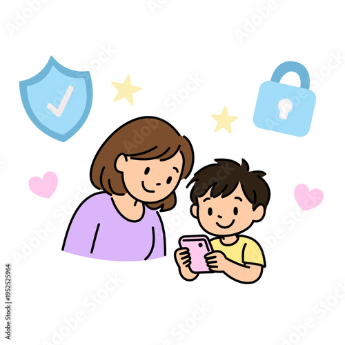 Colorful parental control concept flat vector illustration digital wellbeing and screen time management