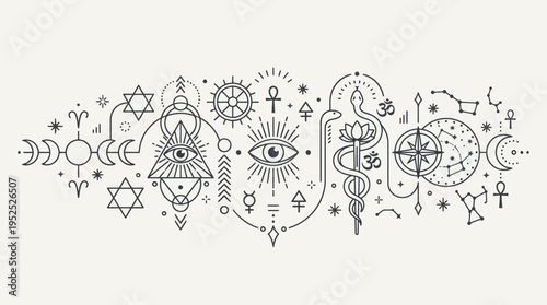 Esoteric Symbols and Mystical Elements in a Linear Design.