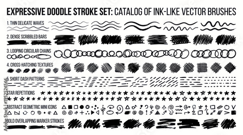 Expressive Doodle Stroke Set Catalog of Ink Like Vector Brushes.