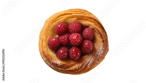Quadro su tela Delicious golden-brown raspberry Danish pastry, freshly baked and topped with vi