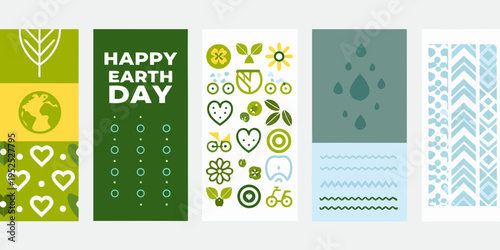 Colorful earth day banners featuring plants water and celebratory designs