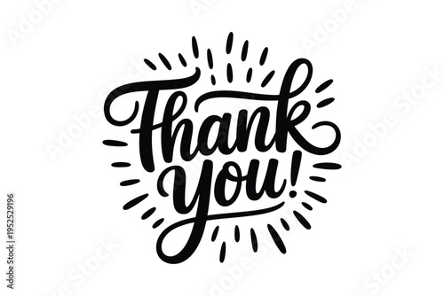 Hand lettered thank you message with decorative sunburst elements