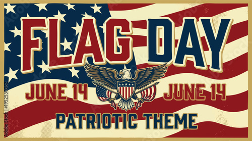 Flag Day June 14 circular badge with American flag