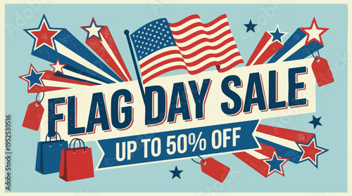 Vintage Flag Day June 14 emblem with bald eagle