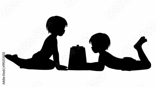 Children playing with sandcastle silhouette vector graphic