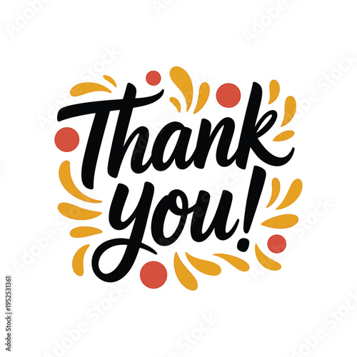 A vibrant artistic thank you message with floral and circular elements