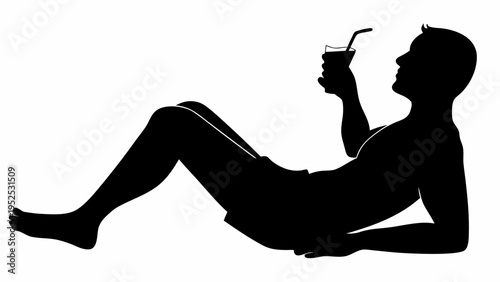 Man Relaxing with Cocktail Silhouette Vector Graphic