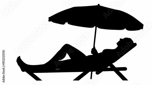 Person Relaxing on Lounge Chair Under Beach Umbrella Silhouette Vector Graphic