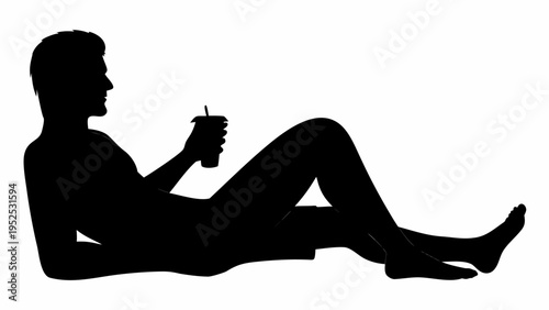 Man Relaxing with Drink Silhouette Vector Graphic