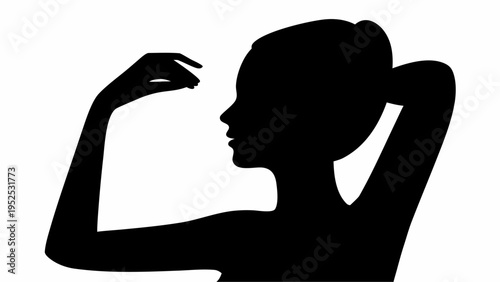 Black silhouette of a woman flexing her arm with a ponytail