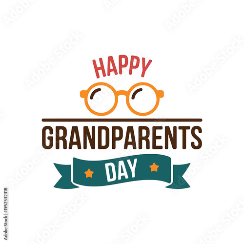 Happy grandparents day illustration with glasses and a celebratory ribbon
