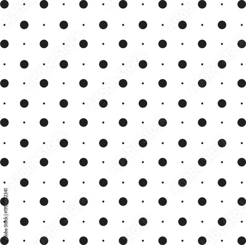Seamless abstract dot pattern with mixed circle sizes arranged in a clean geometric layout. Minimal monochrome background with subtle variation, creating a modern and stylish look. Perfect for textile